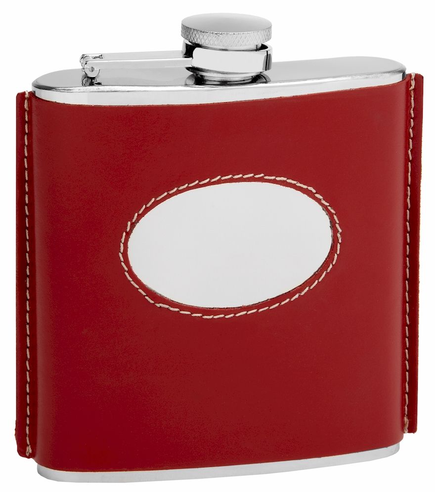 6 Pieces of Red Leather Hip Flask Holding 6 oz - Vintage 1920 Style