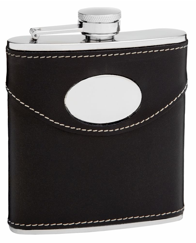 6 Pieces of Leather Hip Flask 6 oz Black Finish Perfect for Engraving