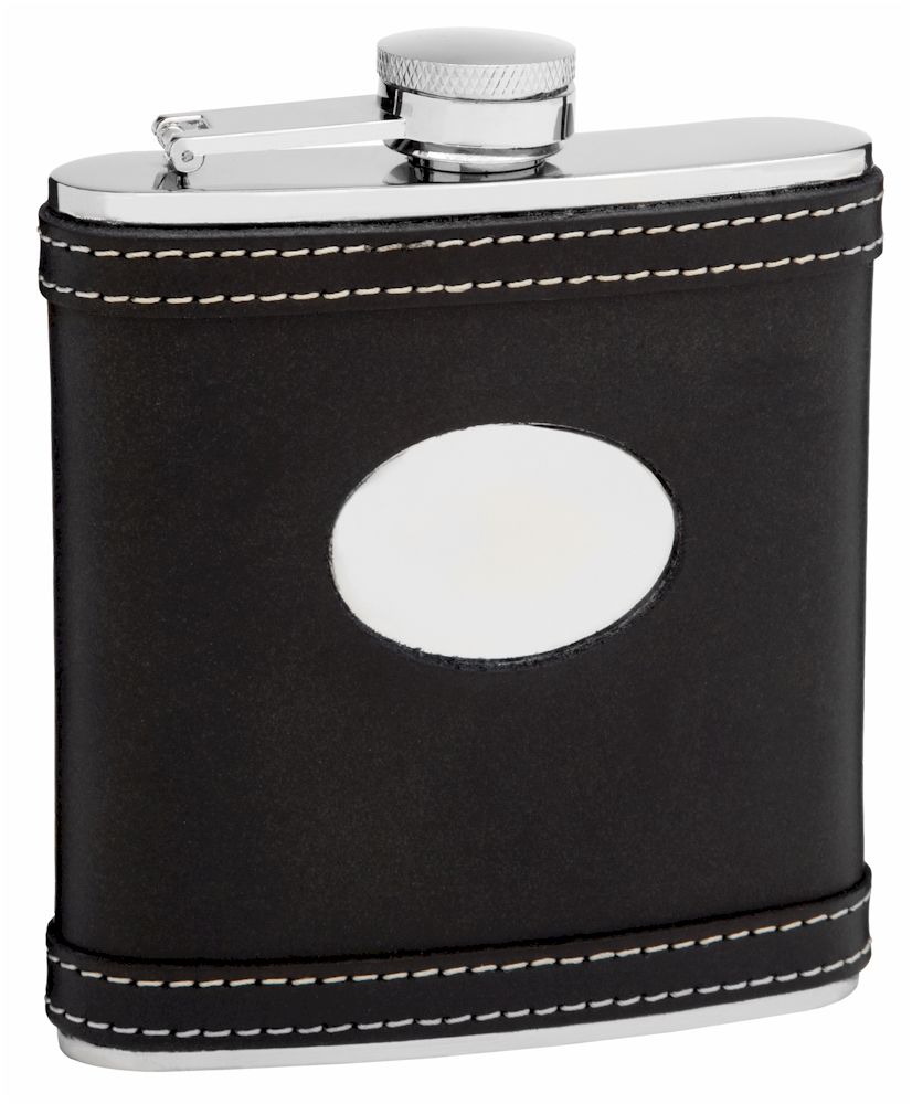 6 Pieces of Leather Hip Flask Holding 6 oz White Accent Stitching