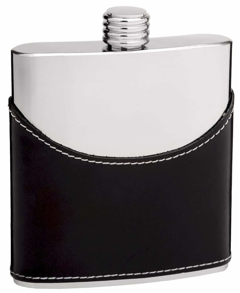 6 Pieces of Cow Leather Hip Flask 6 oz Black and Mirror Polished Finish