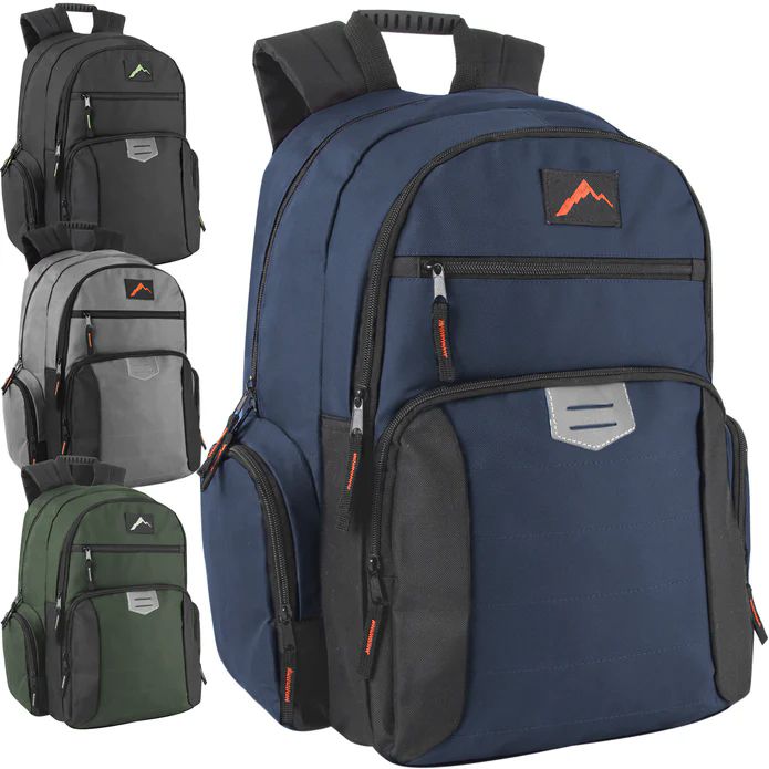 24 Pieces of 18-Inch Reflective Multi Pocket Backpack With Laptop Section - 4 Dark Colors