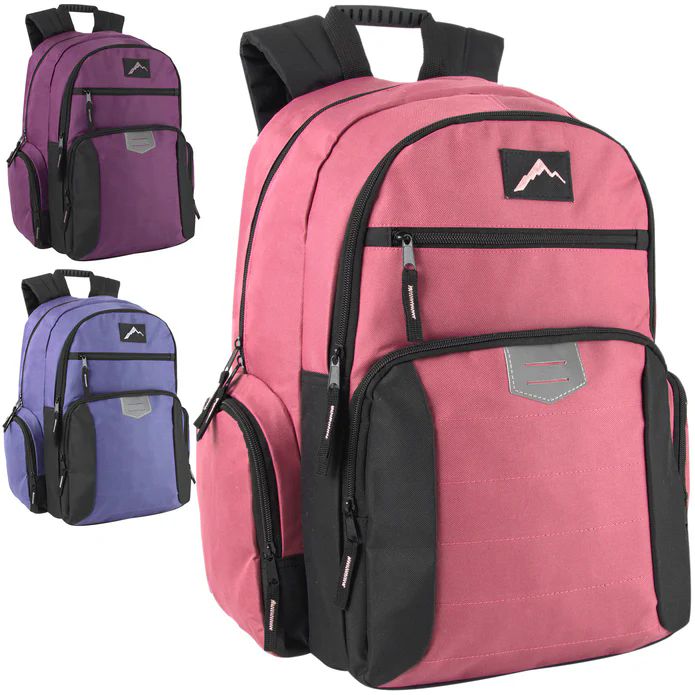 24 Pieces of 18-Inch Reflective Multi Pocket Backpack With Laptop Section - 3 Girl Colors