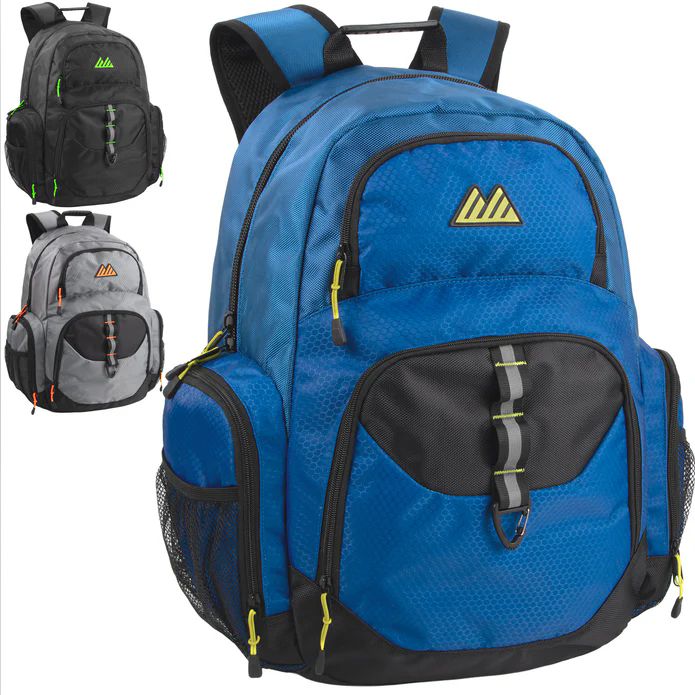 24 Pieces of 19-Inch Mountain Edge Multi Pocket Daisy Chain Backpack W Laptop Sleeve - 3 Colors