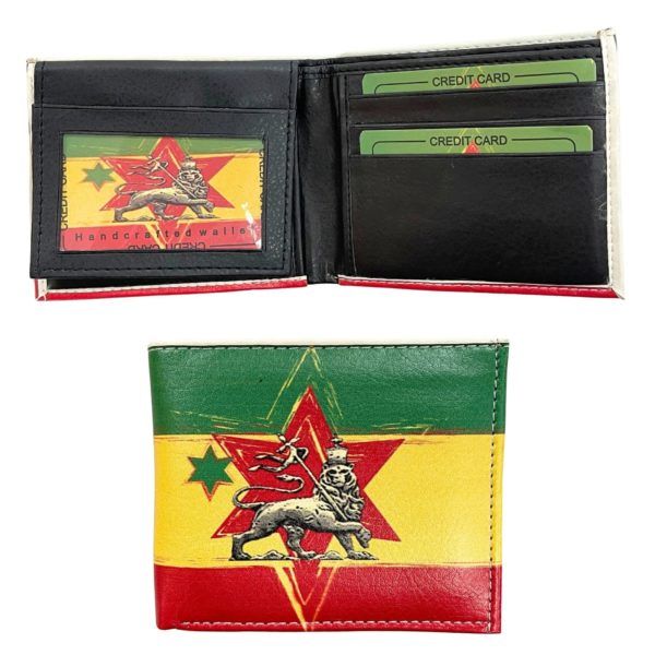 12 pieces of Faux Leather Bifold Wallet In Rasta Lion Design