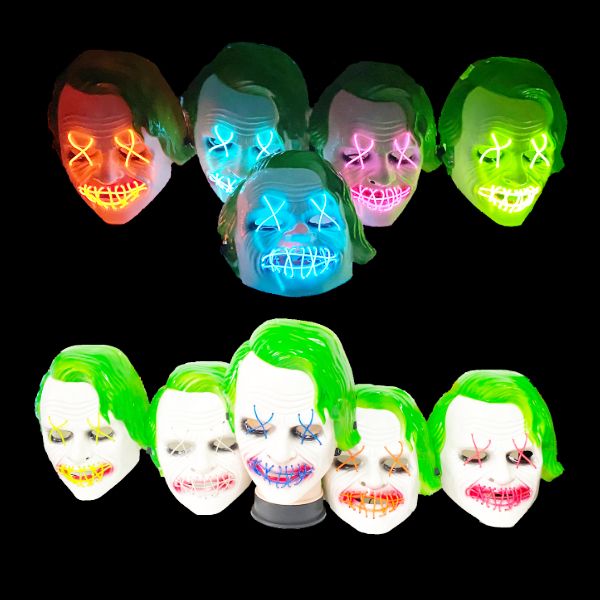 12 Pieces of Led Light Up Joker Mask (assorted Colors)