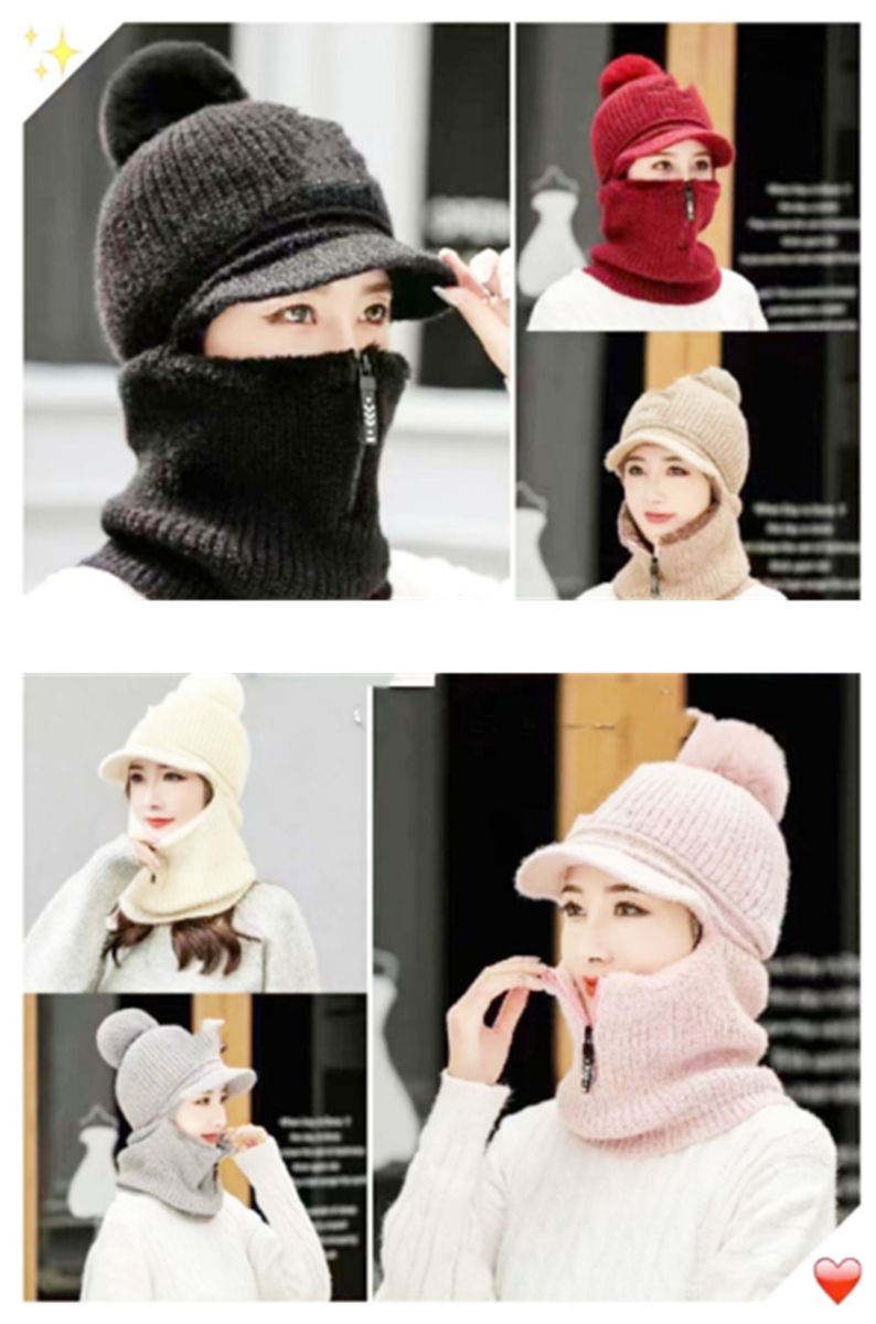 12 Pieces of Winter Hat With Neck Scarf With Zipper