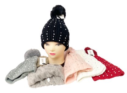 12 Packs of Womens Insulated Winter Hat Assorted Colors With Pompoms