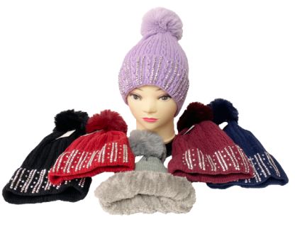 12 Packs of Womens Insulated Winter Hat Assorted Colors With Pompoms