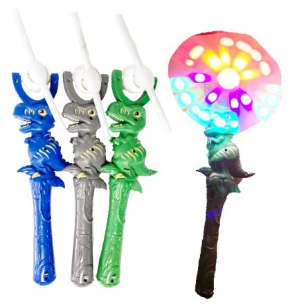 12 Pieces of Led Light Up Dinosaur Windmill Assorted Colors