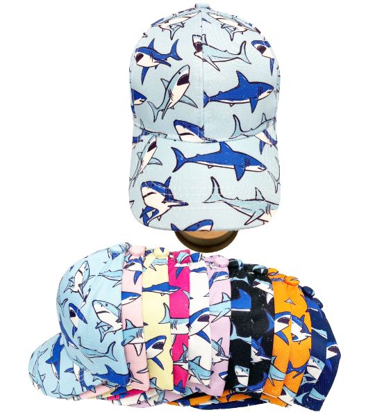 12 Packs of Kids Shark Baseball Hat (assorted Colors, Sold By The Dozen)