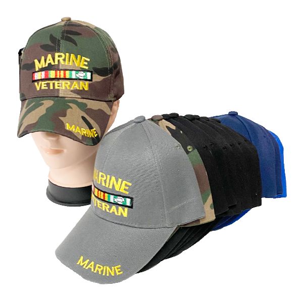 12 Packs of Marine Veteran Baseball Caps (assorted Colors, Sold By The Dozen)