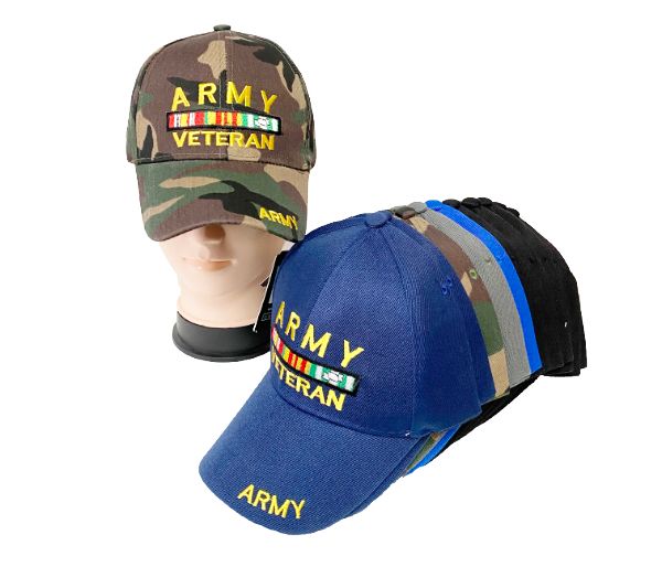 12 Packs of Army Veteran Baseball Caps (assorted Colors, Sold By The Dozen)