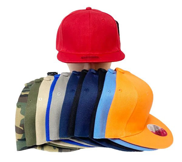 12 Packs of Plain FlaT-Bill Hats 12pc Pack