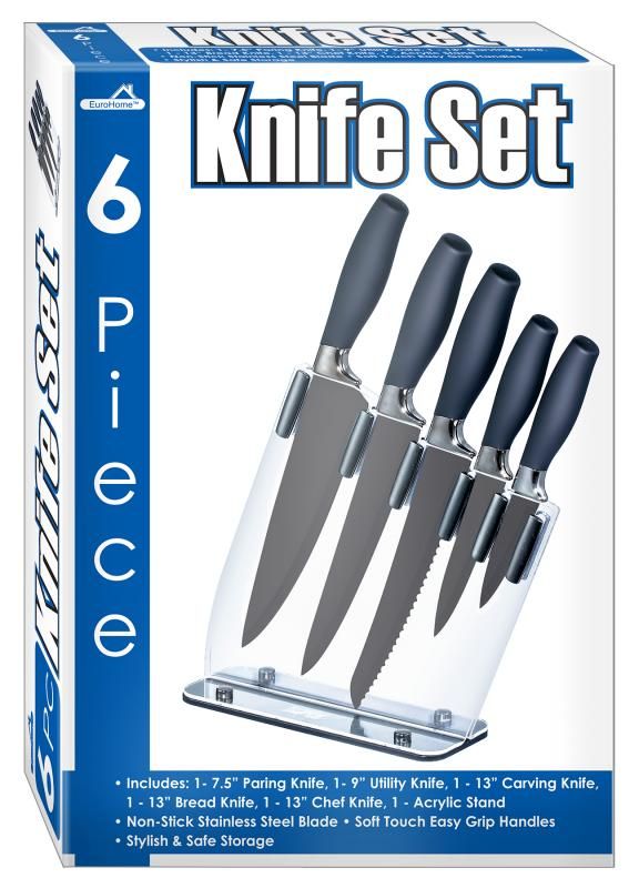 6 Pieces of 6 Piece Stainless Steel Knife Set & Acrylic Stand