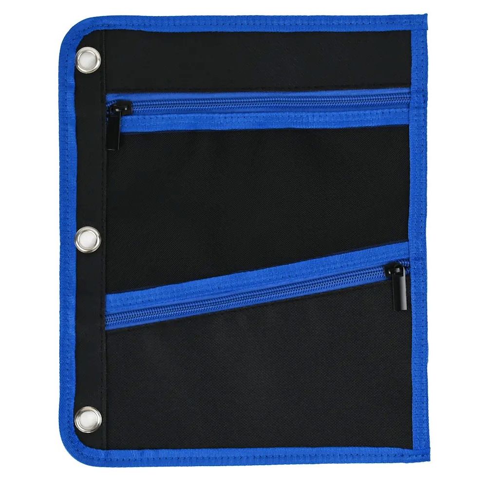 144 Pieces of Jumbo Pencil Pouch 3-Pocket, Fit 3 Ring Binder Blue