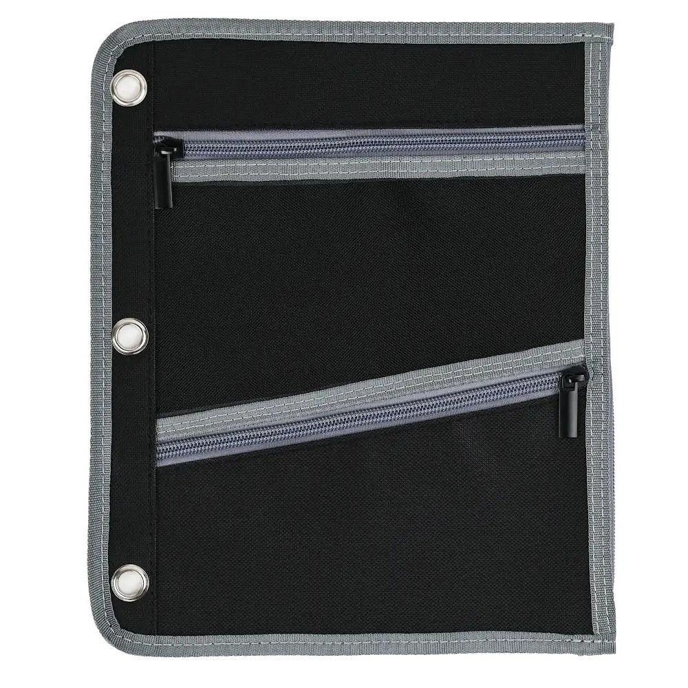 144 Pieces of Jumbo Pencil Pouch 3-Pocket, Fit 3 Ring Binder Grey