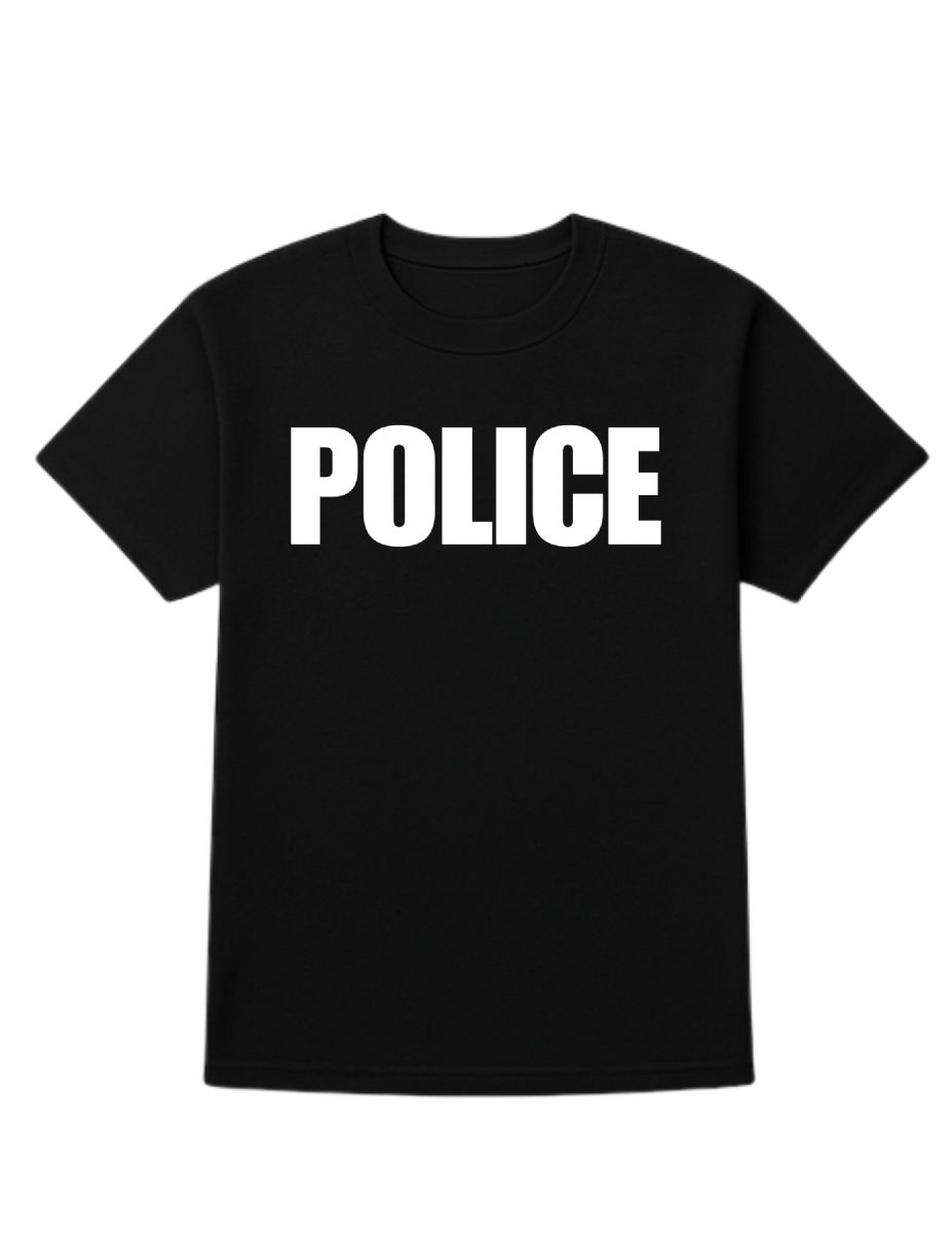 60 Pieces of Unisex Cotton Police Printed T Shirt Black With White Print Back And Front Size Small