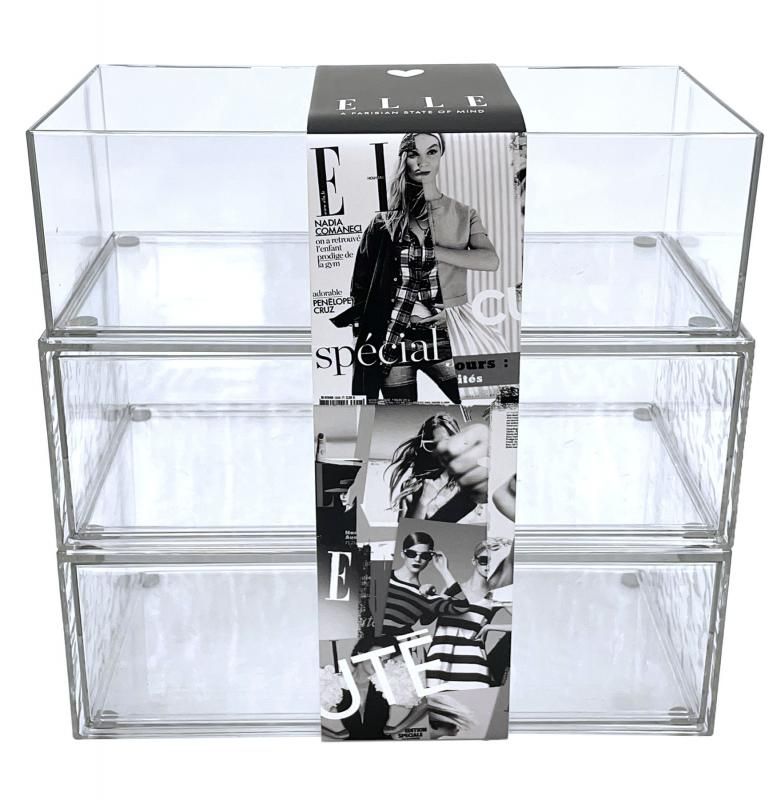 8 Pieces of Elle Glacial 3 Tier Cosmetic Organizer Bottom 2 Shelves Covered Top Shelf Open