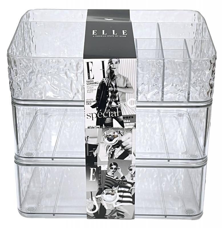 8 Pieces of Elle Glacial 3 Tier Cosmetic Organizer bottom 2 Shelves Covered Top Shelf Open