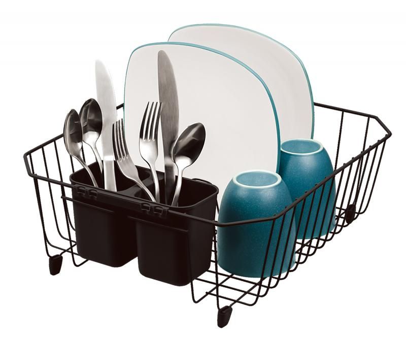 12 Pieces of Dish Rack Set With Cutlery Holder Black