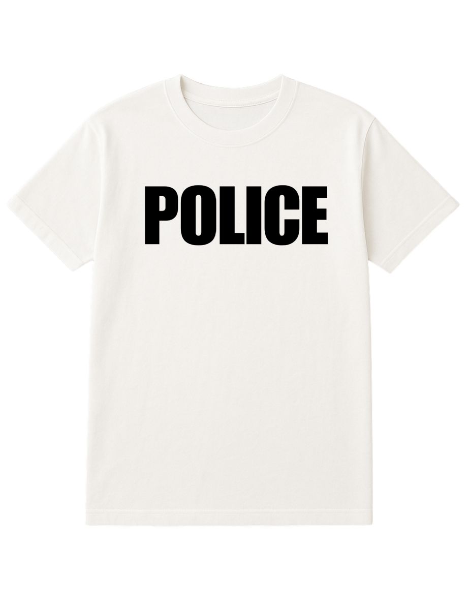 12 Pieces of Unisex Cotton Police Printed T Shirt White With Black Print Back And Front Size Small