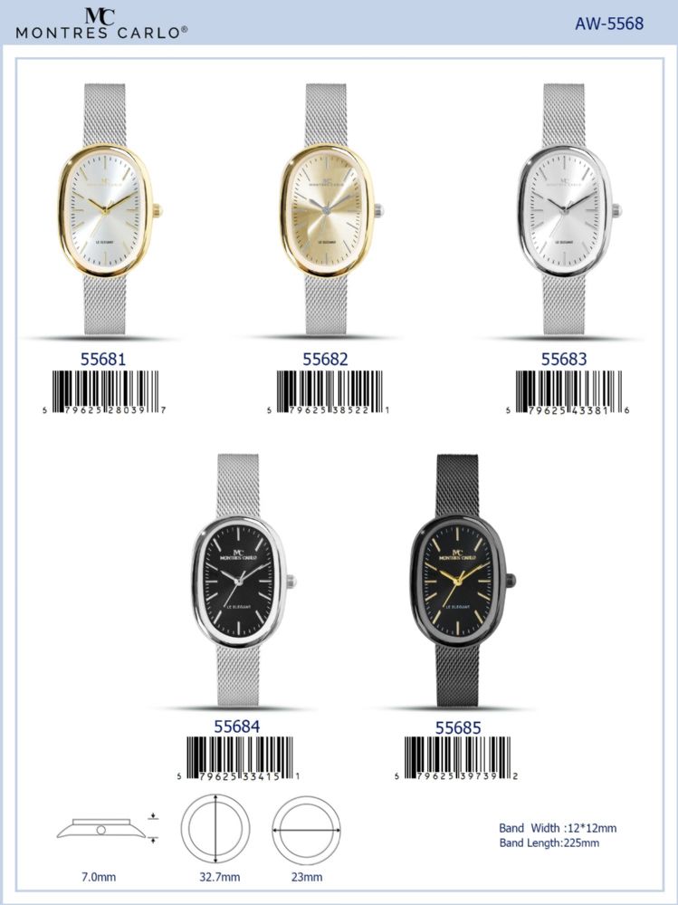 12 pieces of Ladies Watch - 55683 assorted colors