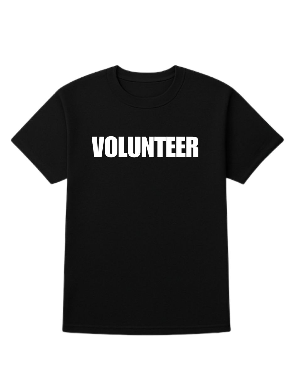 12 Pieces of Unisex Cotton Volunteer Printed T Shirt Black With White Print Back And Front Size Small