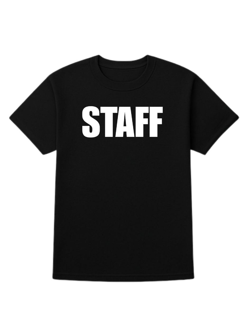 12 Pieces of Unisex Cotton Staff Printed T Shirt Black With White Print Back And Front Size Small