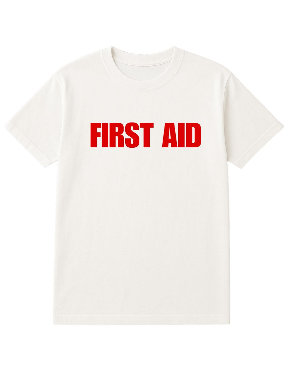 12 Pieces of Unisex Cotton First Aid Printed T Shirt White With Red Print Back And Front Size Small