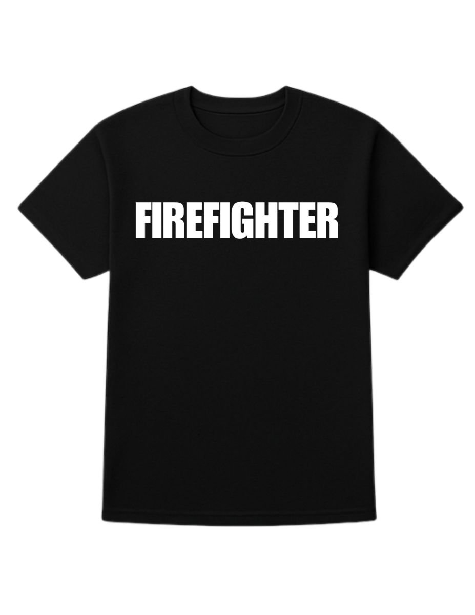 12 Pieces of Unisex Cotton Fire Fighter Printed T Shirt Black With White Print Back And Front Size Small
