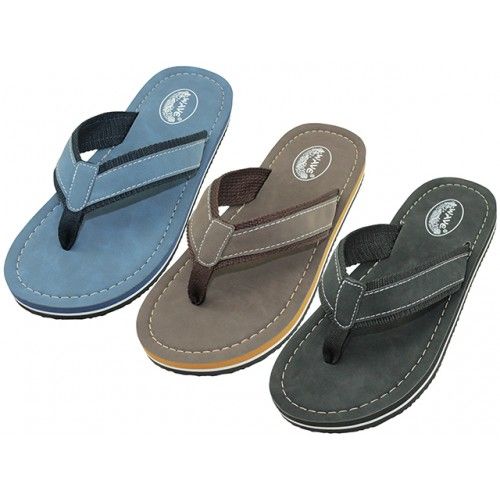 36 Pieces of Men's " Wave " Comfortable Sport Thong Sandals (*asst. Black, Navy & Brown)