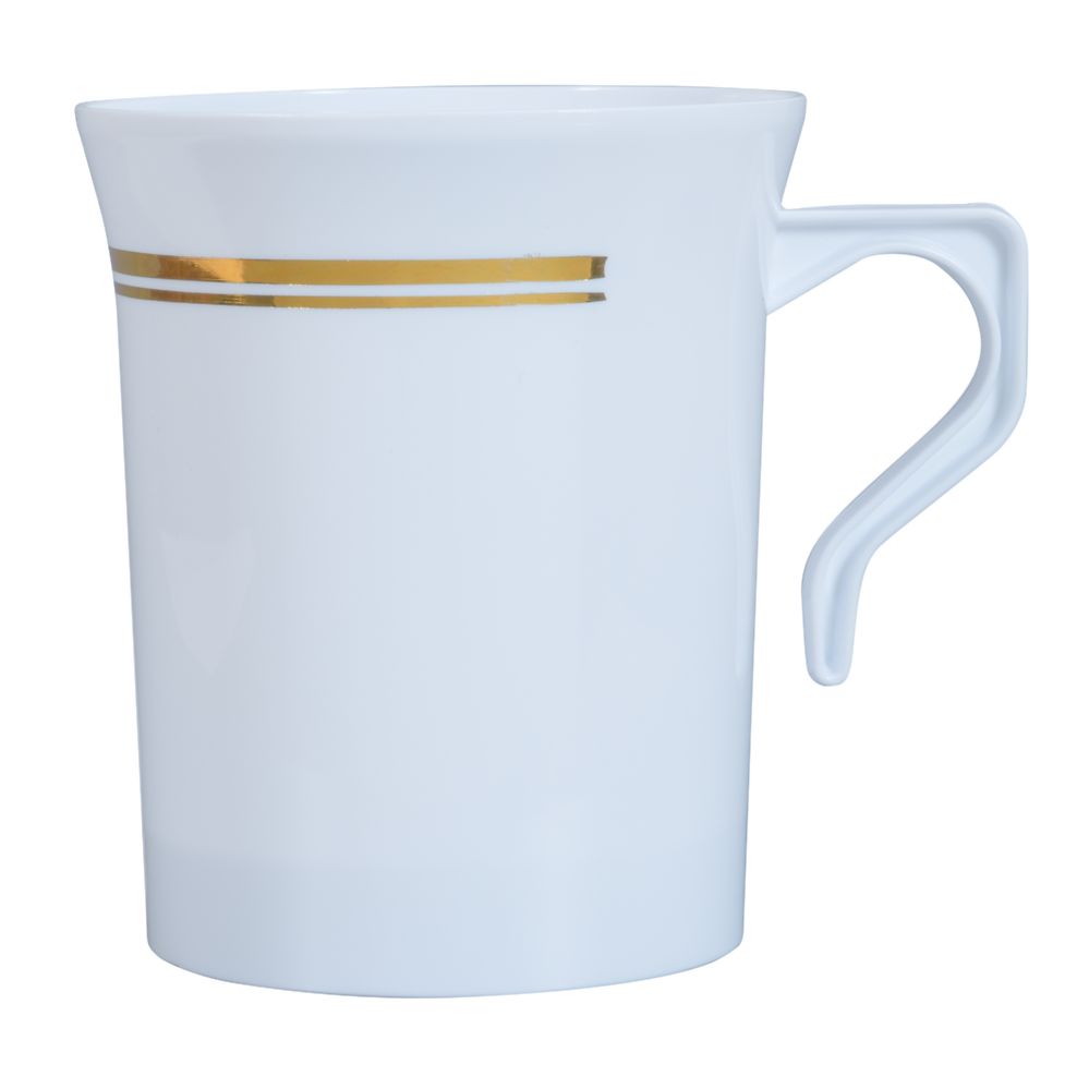 10 pieces Plastic White Coffee Mug With Gold Rim 8oz 12pc/bag - Coffee Mugs  - at - alltimetrading.com