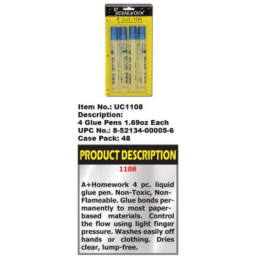 48 Wholesale Glue Pen - Clear - 1.69oz Ea - 4 Pack - Squeeze Tube