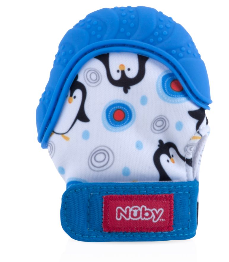 48 pieces Nuby Teething Mitten W/ Silicone Tips (blue Penguin) - Baby Accessories