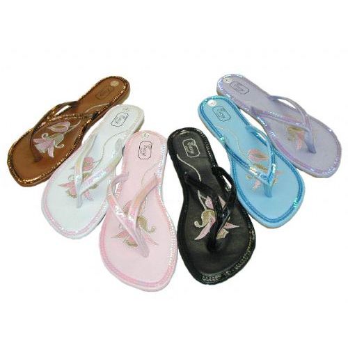 36 Pairs of Ladies' SequiN-Trimmed Thongs Size: 6-11