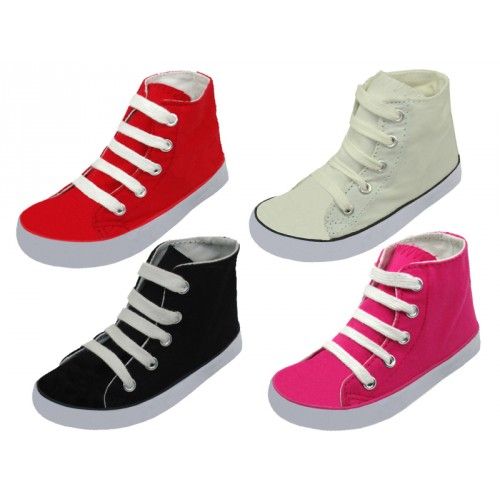 24 Pairs of Children's Lace Up High Top Canvas Shoes