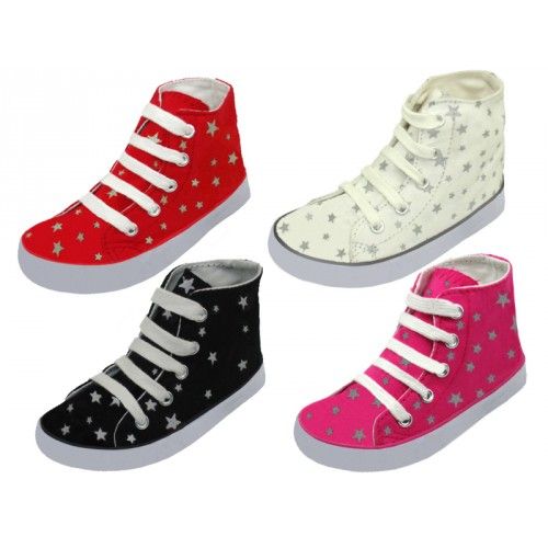 24 Wholesale Toddler HigH-Top Printed Canvas Shoe.