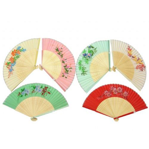 120 Pieces of 10 Assorted Floral Print Silk Fans Pairs Per Ctn: