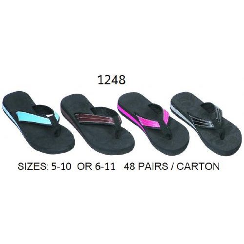 48 Wholesale Ladies Wedge Flip Flop With Color Band