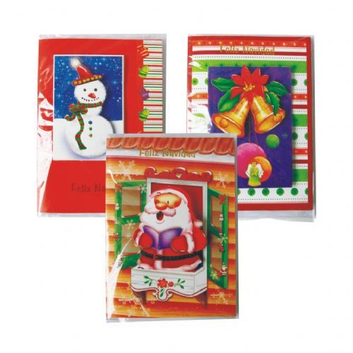 96 Pieces of Christmas Card Spanish Musical Card W / Light Assorted Designs Counter Display