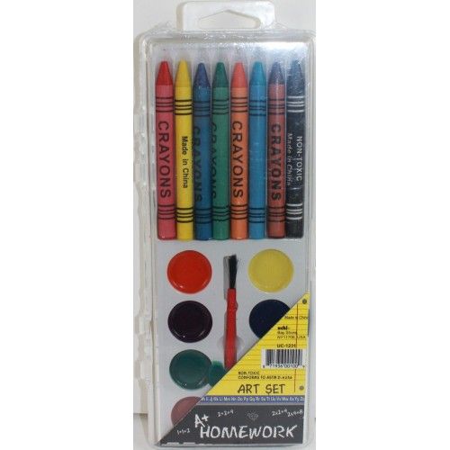 48 Pieces of Art Set 8 Watercolor Paints And 8 Crayons And Brush And Pallet