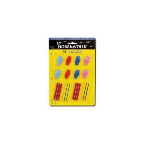 48 Wholesale Erasers - 12 Pk - 4 Rectangular + 8 Cap - Asst. Colors