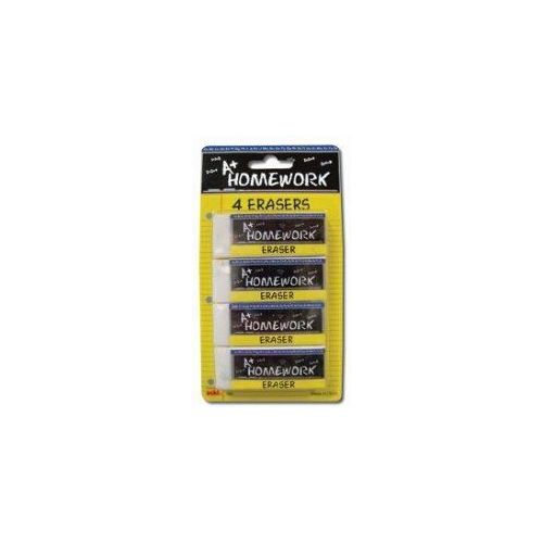 48 Wholesale EraserS- 4 Pk - White - Rectangular - 2.5 Each