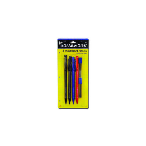 96 Wholesale Mechanical Pencils - 4 Pk + 24pcs - .05hb Leads