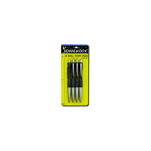96 Pieces of Retractable Ball Point Pens - 4 Pk - Black Ink