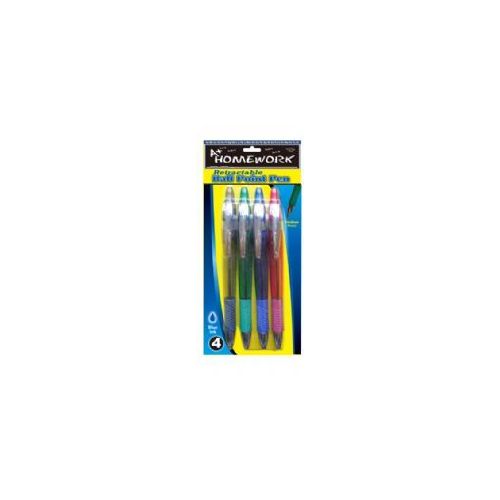 48 Wholesale Retractable Ball Point Pens - 4 Pk - Blue Ink