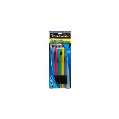 48 Pieces of Retractable Ball Point Pens - 5 Pk - Black Ink