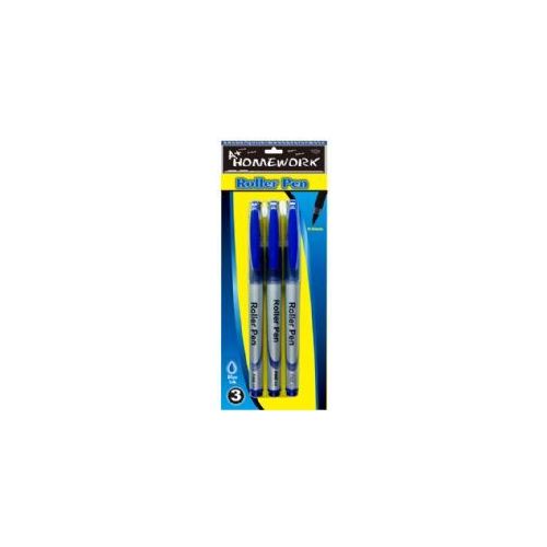 48 Wholesale Roller Pens - 3 Pk - Blue Ink