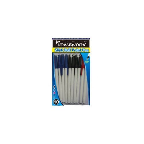 48 Pieces of Stick Pens - 10 Pk - Black,blue,red Ink - Hang Bag