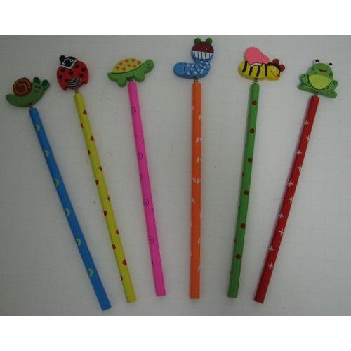 36 Wholesale Printed Pencil With Assorted Springing Topper